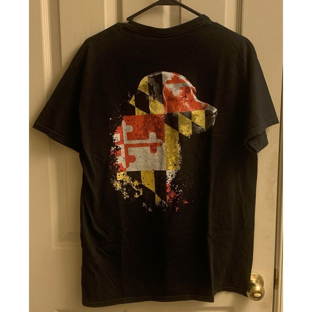 Maryland Flag Dog Best Friend‎ Short Sleeve T-Shirt - Black Size Large